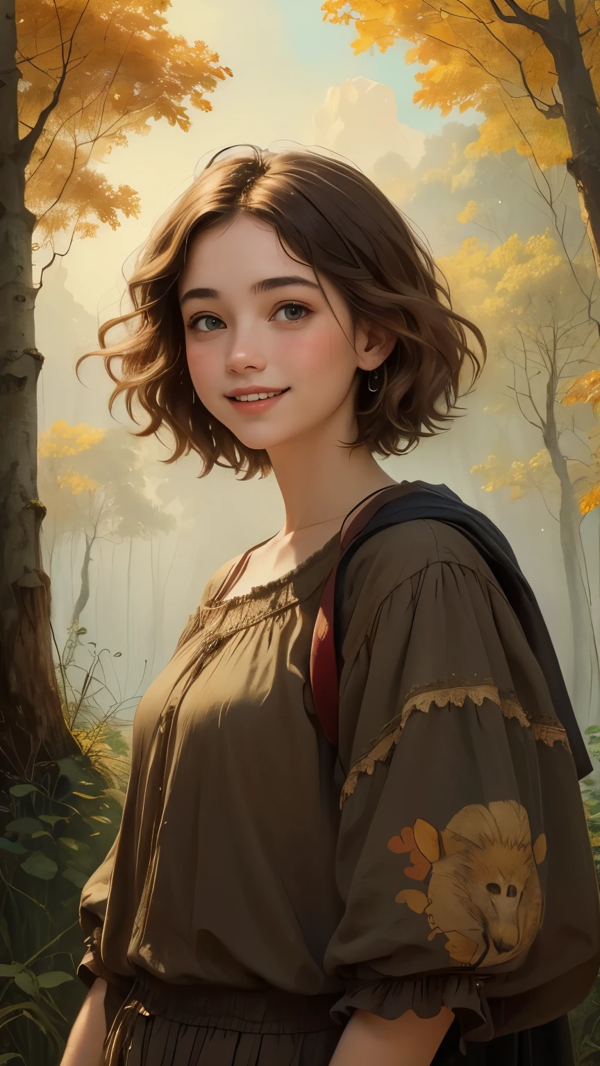 408 ((In the woods)),((18 year old woman)),(short hair),(shortcut),(Neat hair),(super high image quality at sea level),(Rembrandt-style painting),(Archaic smile),2025.09.05,((Wildlife))