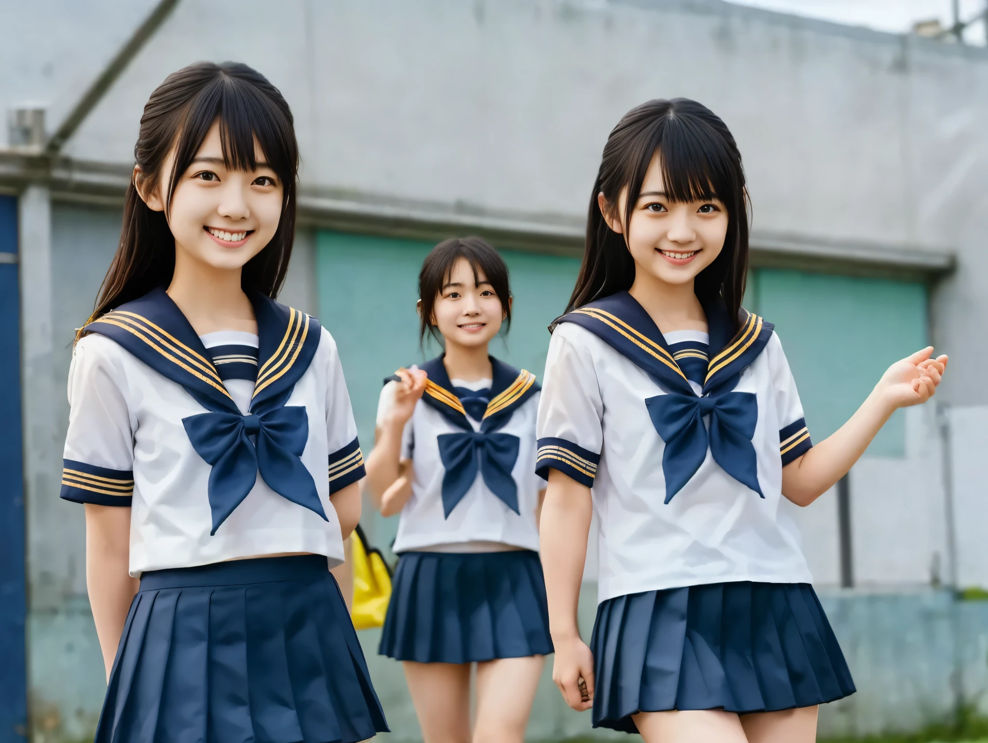 very detailed, A few young Japanese high school students, (((girls' school sailor uniform、navy blue mini skirt)))、without accessories or makeup, After swimming class，In the changing room，the good thing is that teachers can't get in，Everyone does whatever they want。
