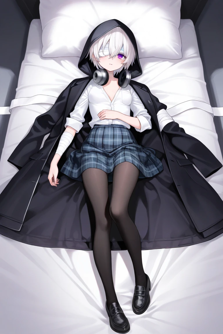 A 18-year-old boy, white and tender skin, cute, wearing white long-sleeved shirt, black jacket and black work tie, black trousers, black booties, white gloves, collar, white hair,wear cat ears, black eyes, thin waist, thin legs, handsome, disdainful and indifferent expression, shy, blush a lot, afraid, sweating, tired, , Pornographic action，nsfw