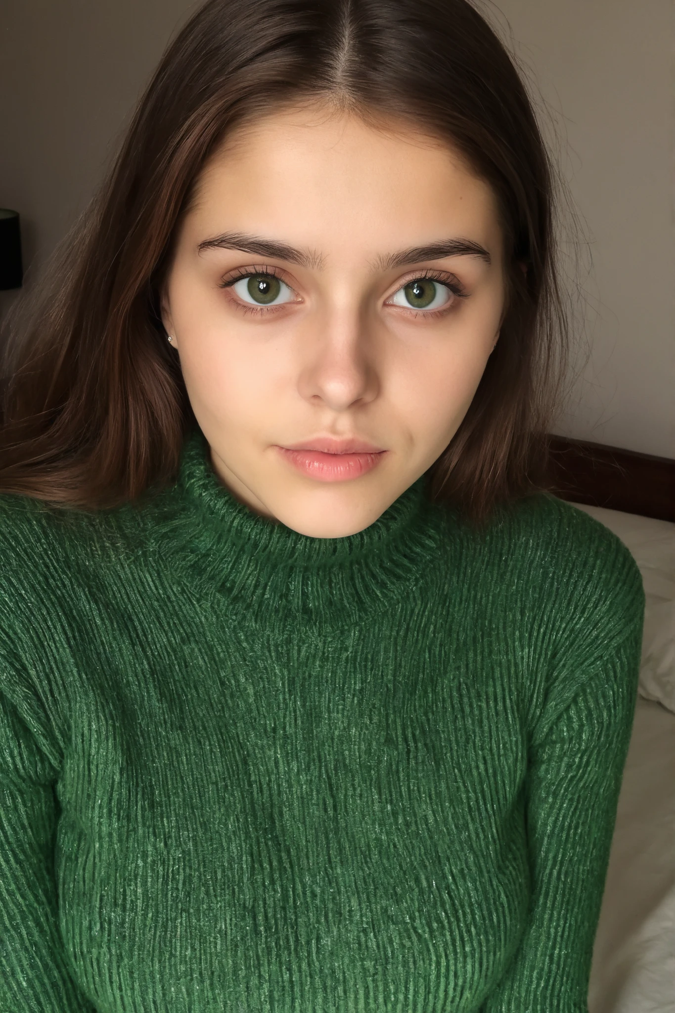 My 23 year old dead Moldovan sister Budeci Mariana Alexei looks at me closely wearing a green pullover