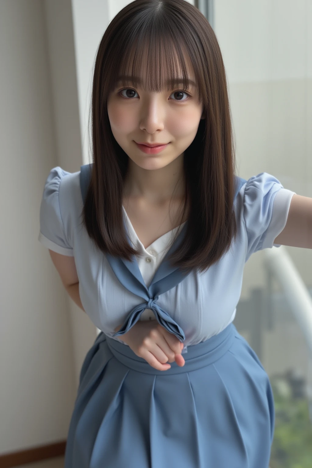 8K, RAW portrait (japanese woman),masterpiece、Photoreal:1.3、realistic, ultra high resolution, highest quality, real life photos ,( in the evening :1.1), ((((1 girl:1.5))))、(cute face:1.3)、日本の1 girl,((1 Japanese high school girl))、((1 real high school girl))、((Japanese high school uniform:1.6))、 cardigan,slender body、in the room、((sleeping on one's back:1.7)) big, beautiful, fine eyes, black hair,(Depth of written boundary:1.3)、 ((dark brown eyes:1.2))、(realistic skin texture:1.3)、(An immersive atmosphere:0.8、chiaroscuro:1.2) 、(show viewer:1.3)、((smile:1.3))、((from belowの天井:1.2))、((woman rolling up her skirt))、((from below:1.0))、((close-up of :1.35))、((spread your legs to the side:1.4))、((()))、((visible )), 