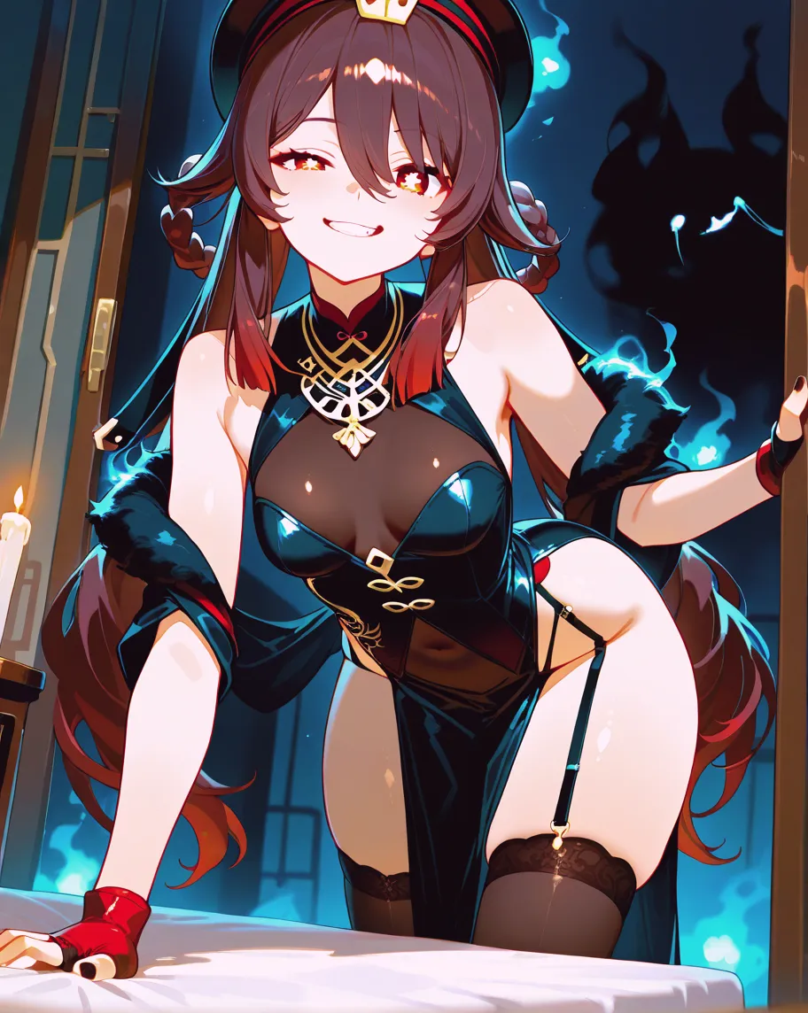 1girl, Demoness, Blue Horns, blue eyes, black hair, plump lips,  Smile, black , Blue Wings, , big 