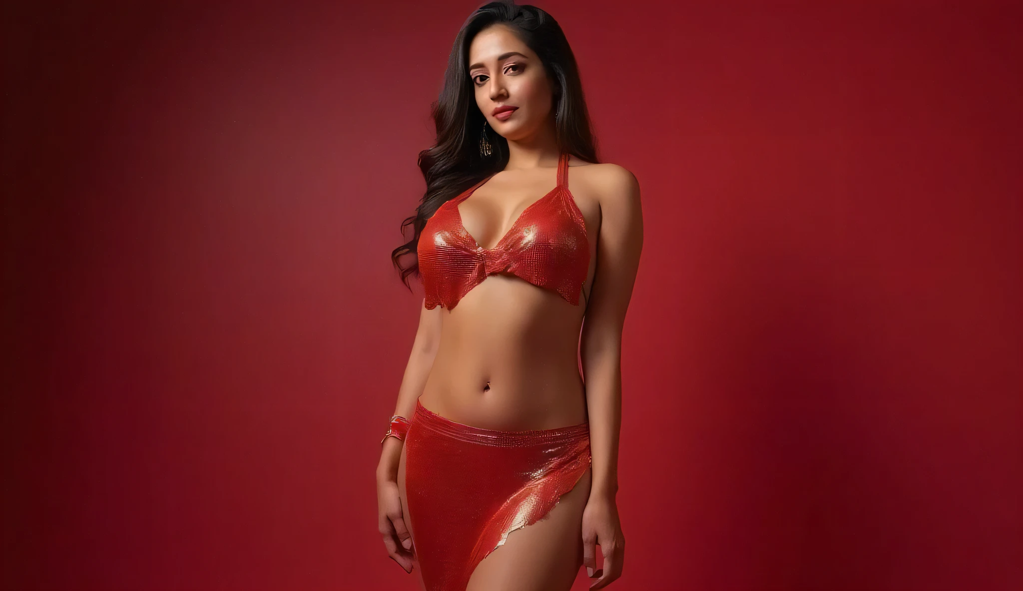 (photorealism:1.2), full body, front picture, young Indian woman in sexy dance pose party look fair skin, full romance full red dark lips open hair indian girl sexy, wearing with high heels and body show visible full body with legs with high heels with face and hairstyle with cleavage huge boobs, slim waist, look honeymoon flowers in hair long slight curly open black hair, big fat ass, active pose, realistic, intricate details, vibrant colors.