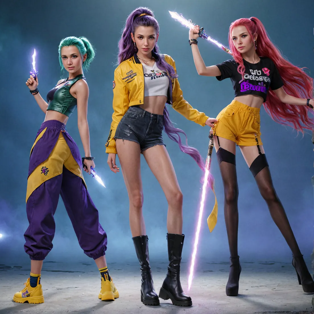 there is a woman in a short skirt and boots on a skateboard, she is dancing. realistic, leeloo, promo image, fanart, full body portrait of jean grey, julia garner, leeloo outfit, promo art, style of suspiria and neon demon, hq artwork, movie promotional image, hq 4k phone wallpaper, boke, quinn