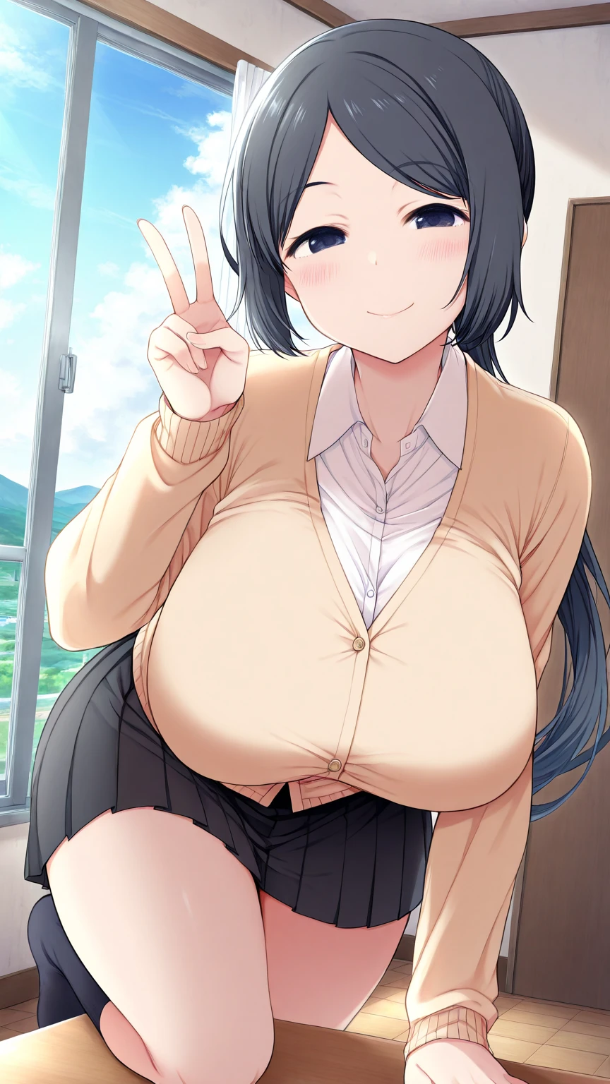 <lora:hyperSD8:1> score_9, score_8_up, score_7_up, score_6_up, BREAK, source_anime, rating_explicit, masterpiece,best quality, zPDXLxxx, detailed background, 
<lora:Holding_Smartphone_Culty:1> pov, holding smartphone, phone, cellphone, shirt, skirt, blush, embarrassed, big breasts,  v sign, wavy mouth, smile, standing, open shirt, puffy nipples, large areolae,  smug smile