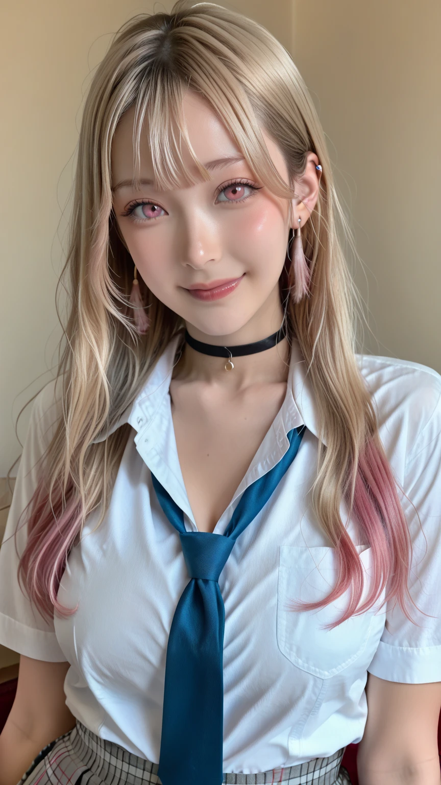 1 girl, , long hair, pink hair, sitting, thick legs, medium 