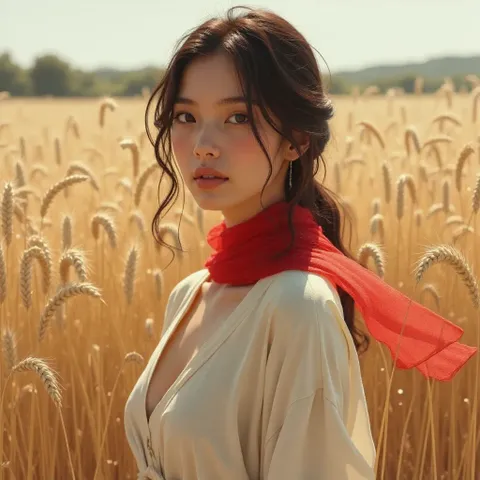 Портрет с красным шелковым шарфом