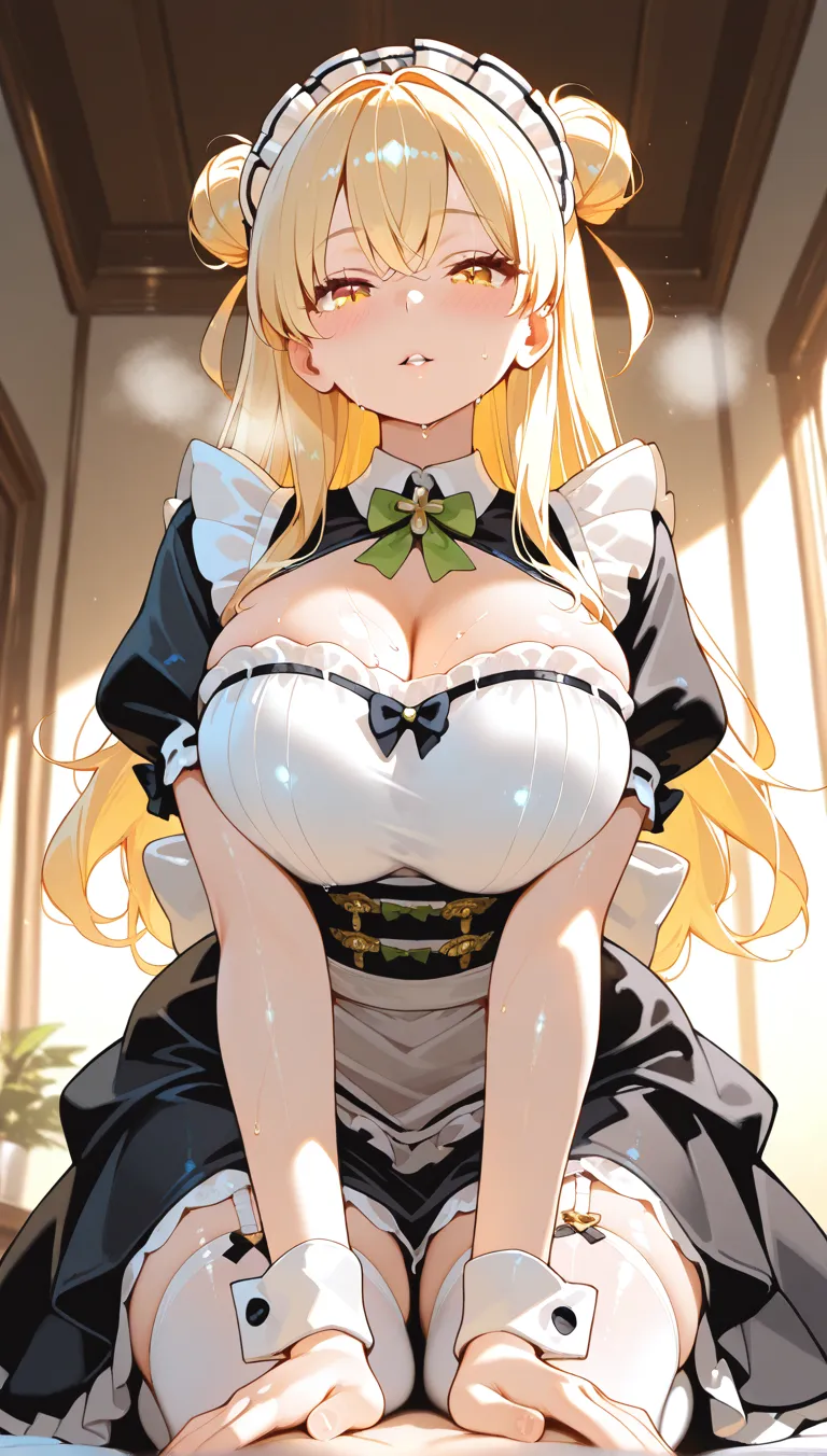 (((score_9, score_8_up, score_7_up,
1girl,solo,long hair,blonde hair,green eyes,ahoge,white hairpin,hair intakes,bow,))),((Perfect body,))((Super beautiful,))((High quality,)),(Heavy breathing,saliva,blush, sweat, Sweaty and wet all over,Steam,),((iyojima anzu, blond hair,green eye,)),((gigantic breast)),((Perfect body,))((Super beautiful,))((High quality,)),pov,Looking at Viewer,looking shyly smile,Closed mouth,nipple,Steam,COWBOY SHOT,white towel,breast curtain,(nun costume,monk's robe),