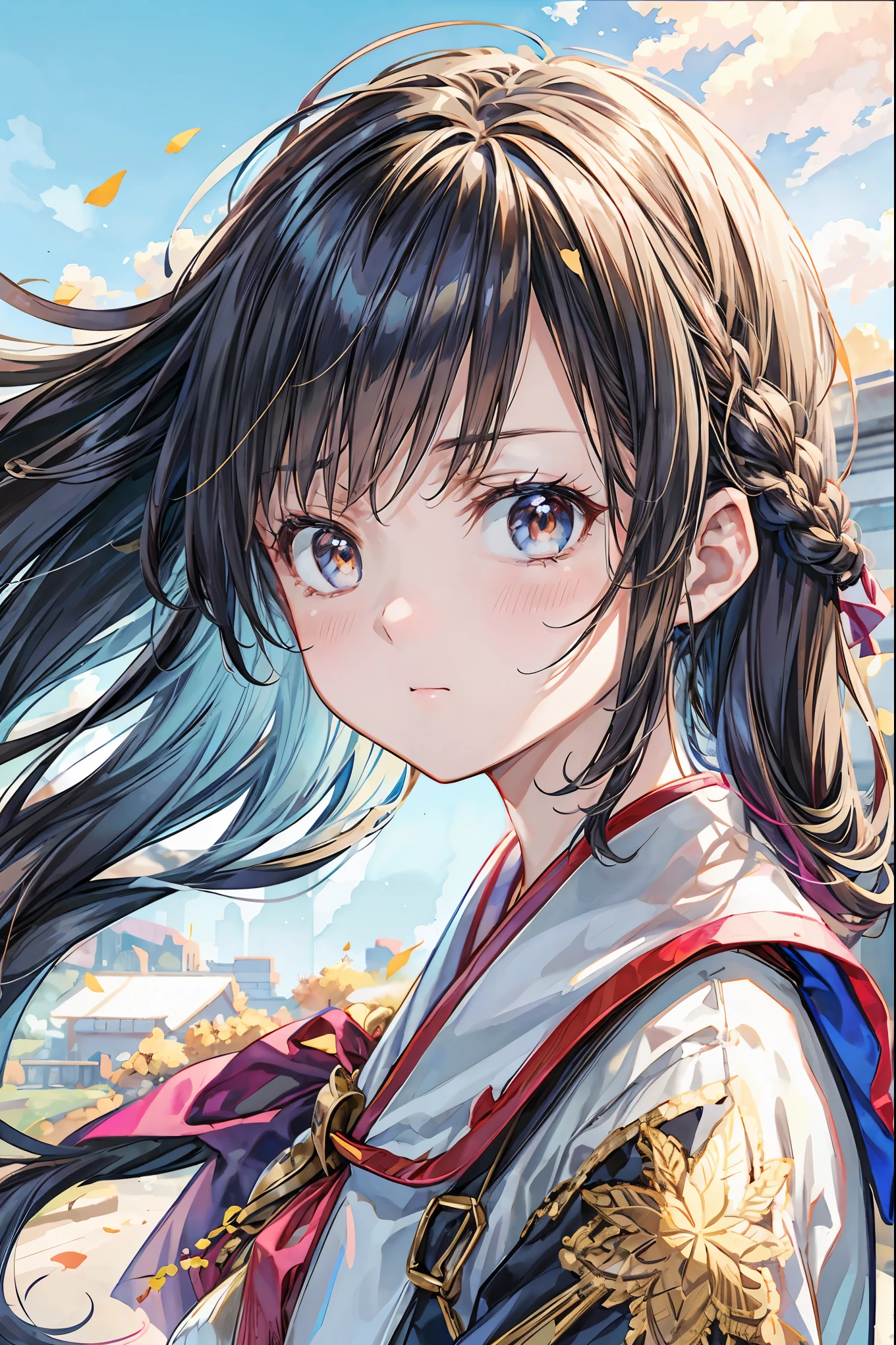 Girl、My hair flutters in a strong wind,Strong winds,Leaves fluttering,Illuminated by a Mysterious Summon、Moment where ordinary everyday life completely changes,High Quality 4K Realistic Depiction,Becomes the central character of the story due to special events,開いた扉から吹き込むStrong windsに照らされ、Awakening by a Spotlight,Blue Sky、 vast plains 、Dense forest、Rocky Mountain、Fantastic Light、Signs of Life。cinematic lighting、ultra high definition、Three-dimensional lighting、masterpiece、sharp focus、dynamic pose、8K、intricate details、A magnificent composition、vivid colors、Amazing Visual Effects、movie、Dramatic Atmosphere