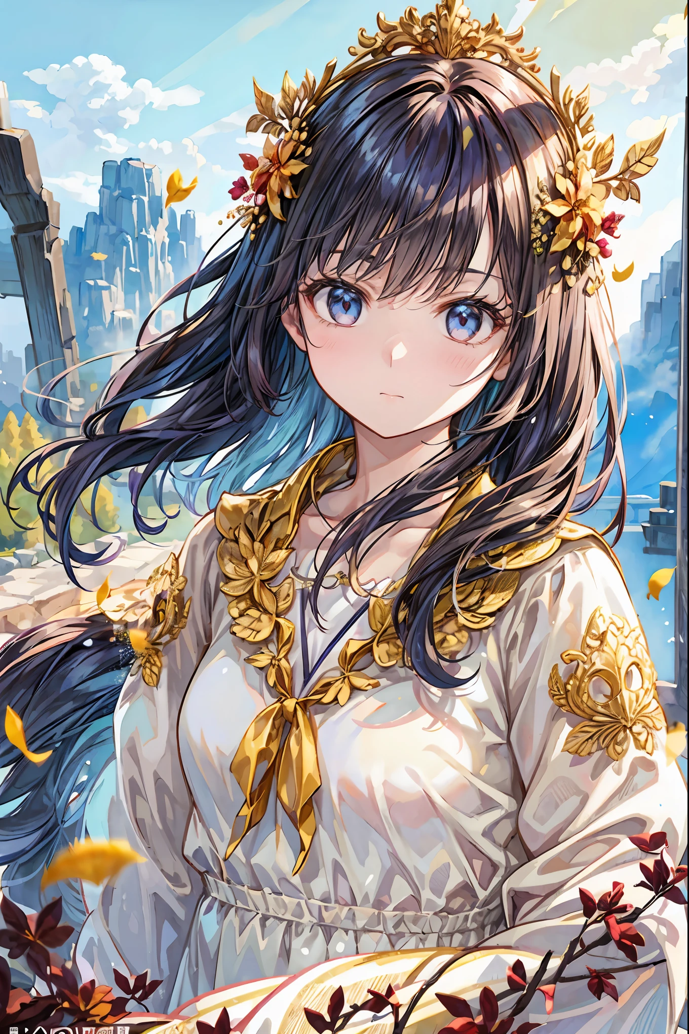 Girl、My hair flutters in a strong wind,Strong winds,Leaves fluttering,Illuminated by a Mysterious Summon、Moment where ordinary everyday life completely changes,High Quality 4K Realistic Depiction,Becomes the central character of the story due to special events,開いた扉から吹き込むStrong windsに照らされ、Awakening by a Spotlight,Blue Sky、 vast plains 、Dense forest、Rocky Mountain、Fantastic Light、Signs of Life。cinematic lighting、ultra high definition、Three-dimensional lighting、masterpiece、sharp focus、dynamic pose、8K、intricate details、A magnificent composition、vivid colors、Amazing Visual Effects、movie、Dramatic Atmosphere