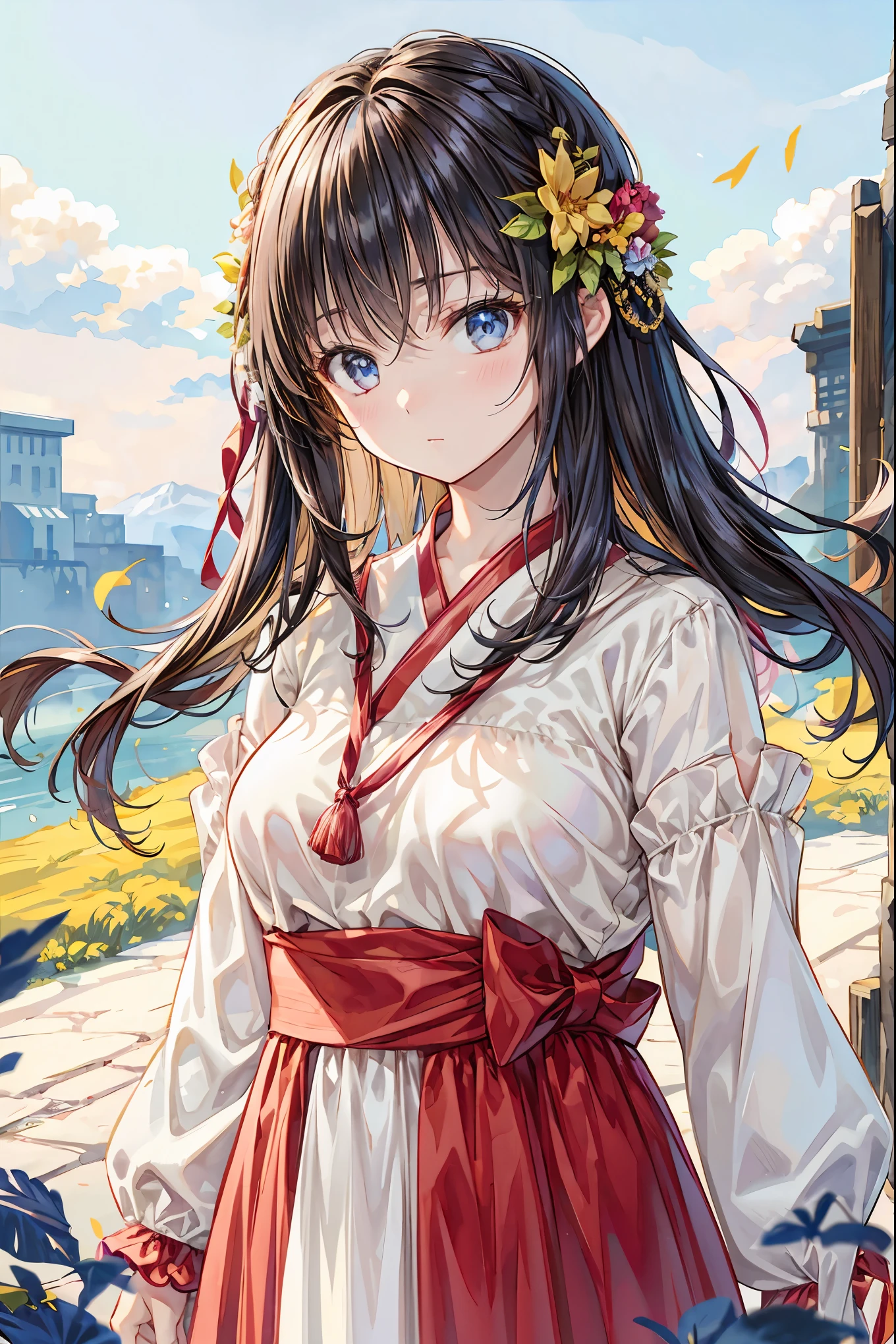 Girl、My hair flutters in a strong wind,Strong winds,Leaves fluttering,Illuminated by a Mysterious Summon、Moment where ordinary everyday life completely changes,High Quality 4K Realistic Depiction,Becomes the central character of the story due to special events,開いた扉から吹き込むStrong windsに照らされ、Awakening by a Spotlight,Blue Sky、 vast plains 、Dense forest、Rocky Mountain、Fantastic Light、Signs of Life。cinematic lighting、ultra high definition、Three-dimensional lighting、masterpiece、sharp focus、dynamic pose、8K、intricate details、A magnificent composition、vivid colors、Amazing Visual Effects、movie、Dramatic Atmosphere