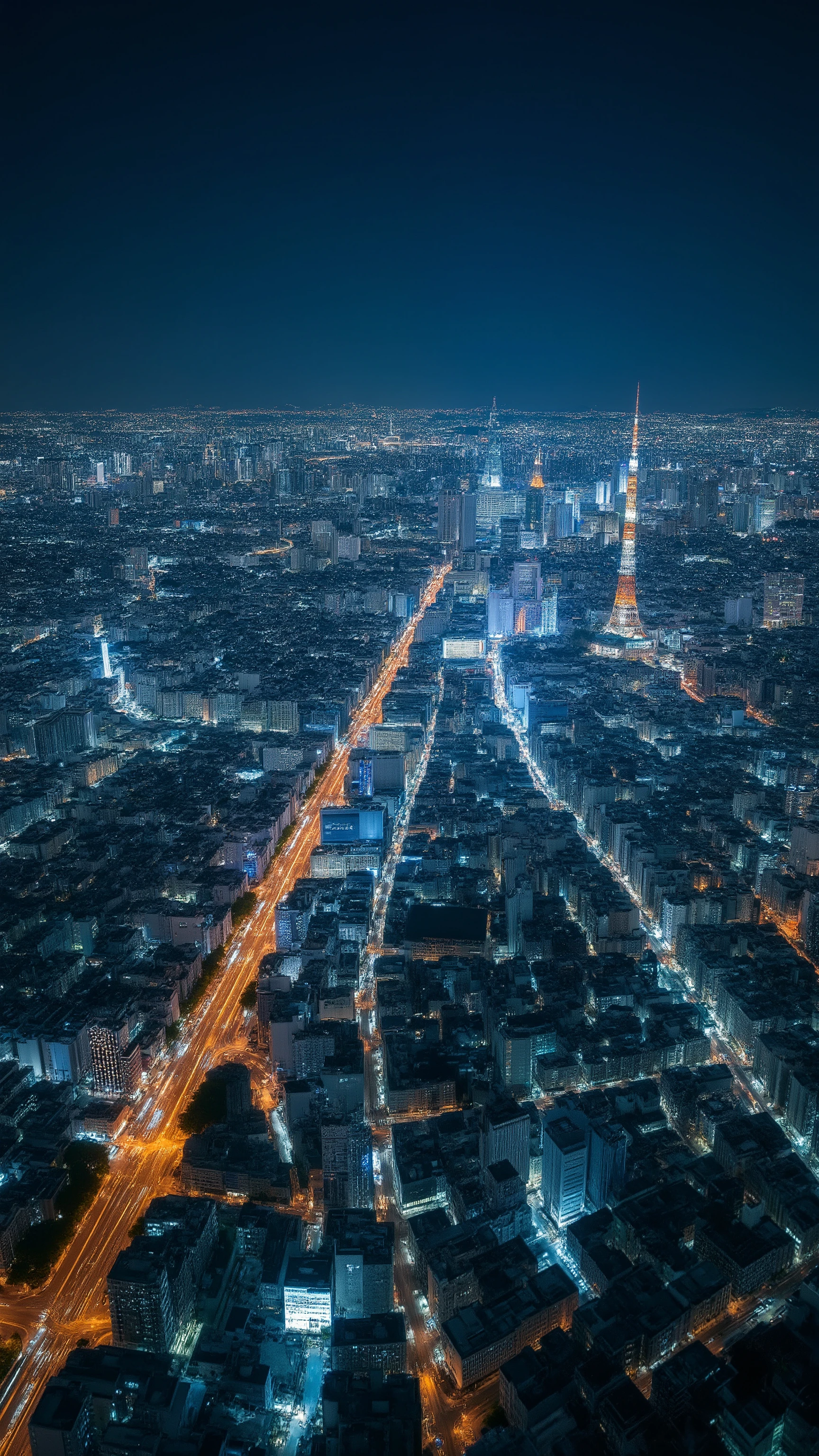 high-definition footage looks up、Night View of Tokyo、Overlooking the plain from 1000 meters above Odaiba by helicopter、The spectacular Kanto Plain with Tokyo Tower, Skytree, tower condominiums, and many tall buildings where the City of Light continues forever、The light looks like a flood