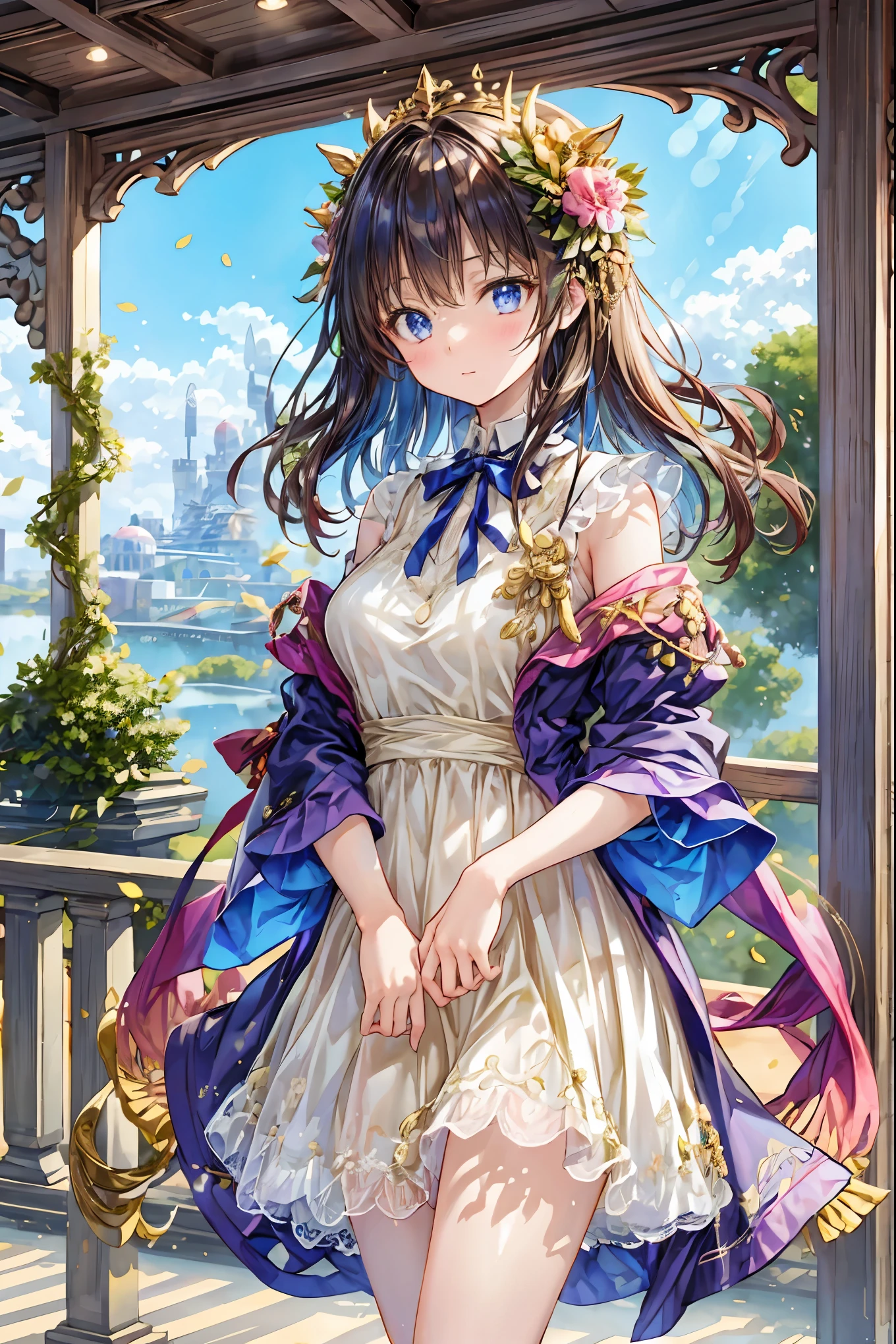 Girl、My hair flutters in a strong wind,Strong winds,Leaves fluttering,Illuminated by a Mysterious Summon、Moment where ordinary everyday life completely changes,High Quality 4K Realistic Depiction,Becomes the central character of the story due to special events,Tokyo Disneyland,Tokyo Disneylandの活気に満ちた魔法のような雰囲気の中を歩く, casual clothes、cute clothes、Cinderella Castle can be seen in the background, warm sunshine、The vibrant and cheerful atmosphere of Disneyland,Families and couples pass by,開いた扉から吹き込むStrong windsに照らされ、Awakening by a Spotlight,Blue Sky、 vast plains 、Dense forest、Rocky Mountain、Fantastic Light、Signs of Life。cinematic lighting、ultra high definition、Three-dimensional lighting、masterpiece、sharp focus、dynamic pose、8K、intricate details、A magnificent composition、vivid colors、Amazing Visual Effects、movie、Dramatic Atmosphere