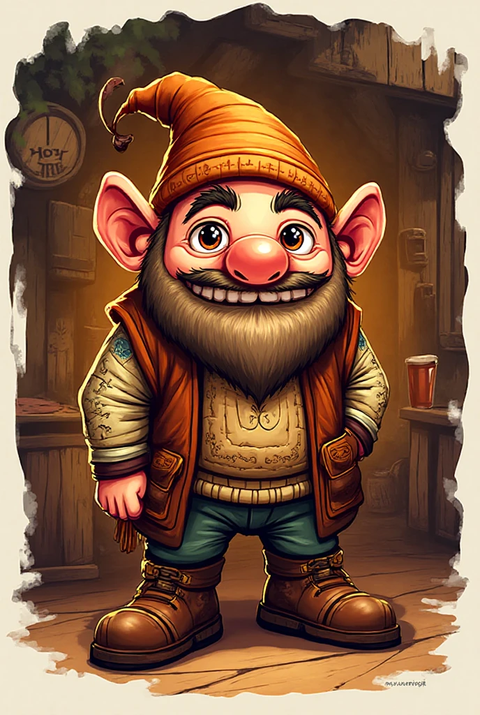 gnome holding a glass of lemonade with a straw and a pickaxe add a digger's outfit to the gnome add shiny valuable stones around it add a wheelbarrow full of crystals next to it add a cave environment of crystals and citrine stones add a slice of lemon inside the lemonade and a lid to the glass change the color of the gnome's outfit