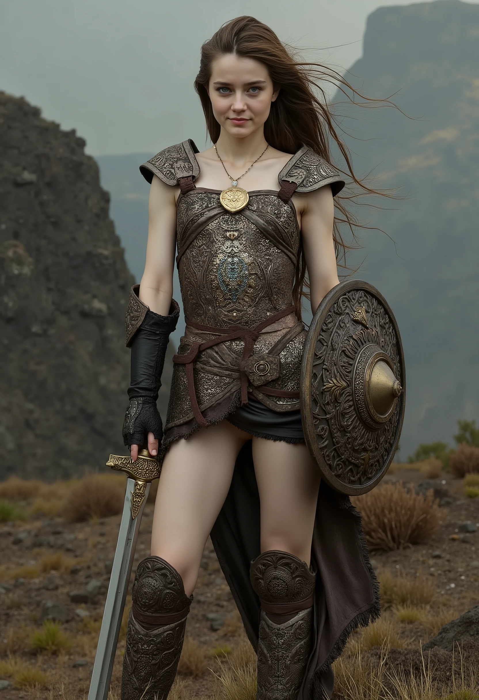 A detailed image of a warrior girl, inspirada no filme " Lord of the Rings"