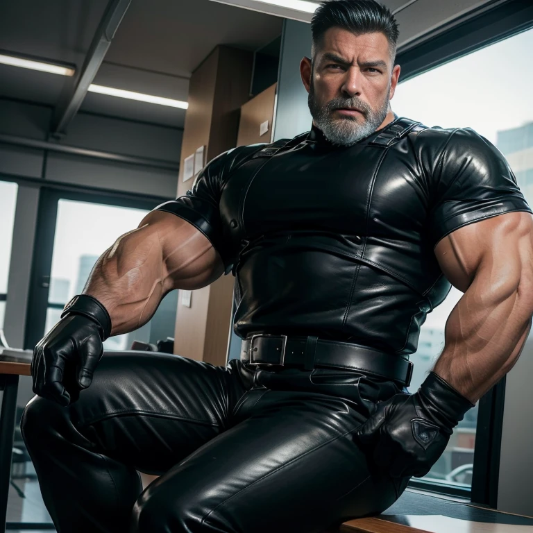 full body portrait, strong burly hairy mature older man(space captain), wearing futuristic captain's uniform insignia (neon and black) (open and revealing) () , gray hair, broad shoulders, round belly, thick feet, bulging micro , barefoot, scifi spaceship captain uniform, neon lights, best quality elegant masterpiece, military buzzcut, dark mustache, gray stubble, , wearing a  , big bulging crotch, futuristic gear equipment, wearing  plastic chest armor (neon yellow and electric blue), wearing neon yellow  chest armor, wearing electric blue  chaps(see-through) , wearing cool neon sneakers,in spaceship cockpit, lying in spaceship sleeping quarters(bed) (view from above), smiling with teeth showing, nicebulge, waiting in bed, glowing armor, legs up(!) and spread(!) , big muscle ass, wet and dripping ass, hairy pecs, thick long legs, silver hair