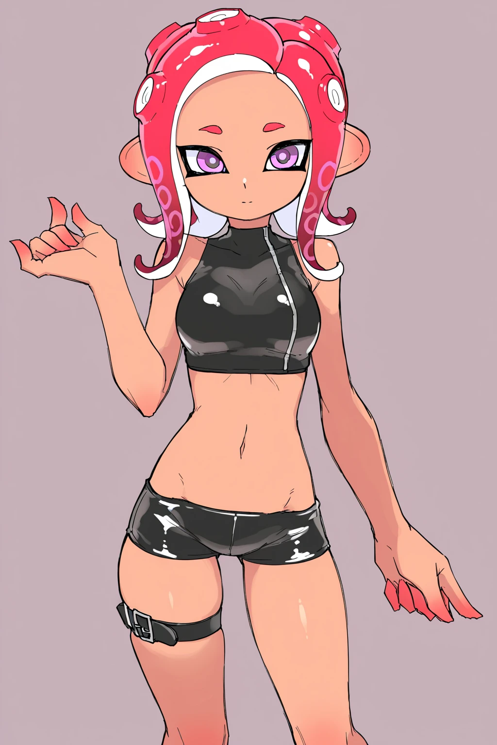 <lora:Illustrious_USA3710_Style_LORA_2:1> us4styl3, 
1girl, 18 years old, , necklace, bracelets, belly, pink hair, green eyes, ponytail, small , thigh gap, skinny, small , petite, round face, skinny, green eyes, black background, kneeling, looking up at viewer