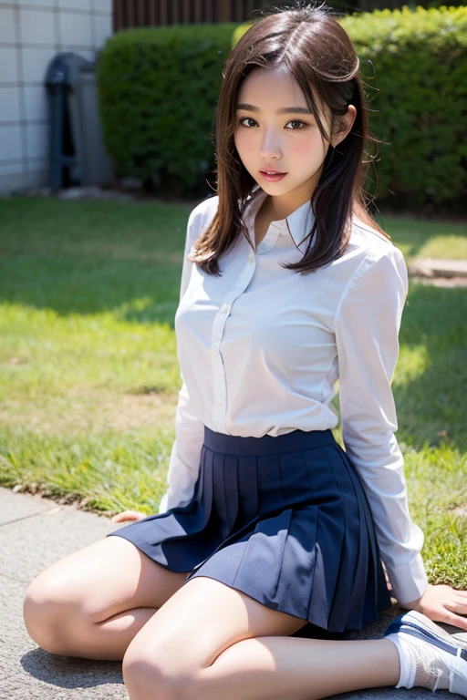 (Raw photography、top-quality)、female pervert(​masterpiece:1.4)、(8K、realisitic、Raw photo、top-quality:1.4)、japanes、(1girl in)、beauitful face、(Real Face:1.4)、(Caramel hair、Bob Hair Hair:1.3)、Beautiful hairstyle、realisticeyes、Beautiful Detail Eye、(Real Skin:1.3)、Beautiful skin、enticing、超A high resolution、A hyper-realistic、high-detail、the golden ratio、(详细的脸:1.4)、high-school uniform、Cotton white  and pleated skirt sitting with knees bent、tiptoe、bare-legged、NSFW、 Pose(Bend your knees and open your legs)、(showing the panty)、realisitic、Photorealsitic:1.3)、top-quality、​masterpiece、extremely delicate and beautiful、A highly detailed、nffsw、A sense of unity、2k wallpaper、magnifica、Beautiful in every detail、​masterpiece、浅笑、top-quality、Highly detailed ticker Unity 8K wallpapers、huge filesize、ultra-detailliert、hight resolution、ighly detailed、Slim body、A slender、(Bob Hair Hair)、(brown haired)、looking at viewert、Normal、C Cup、NSFW、、、、PureFace_v1:0.8. High School Girl、shortsleeves、White Short Sleeve Cutter Shirt、Dark blue pleated skirt、Panties are perfectly visible from the skirt、Sitting on the harbor breakwater、