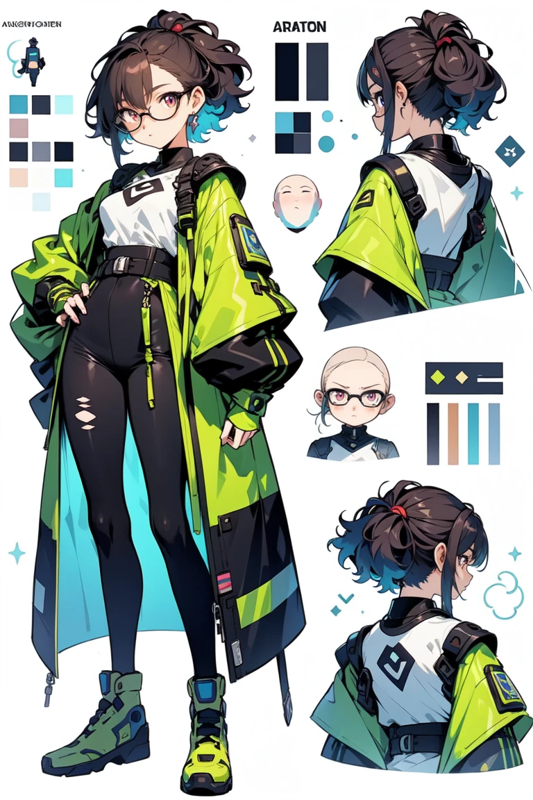 1 Young girl, Character sheet, Concept art, Full body, (Representative work: 1.2), (Best image: 1.3), 1 girl, Standing, Punk, Light green eyes, Black hair