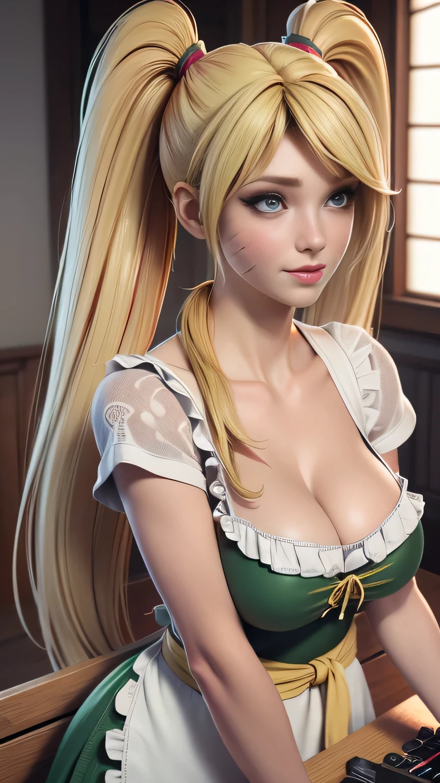 She is a tiger beastman so she doesn't wear any clothes.、white and beautiful skin、Hairless labia、golden eyes、cute smile、Completely naked、Braid