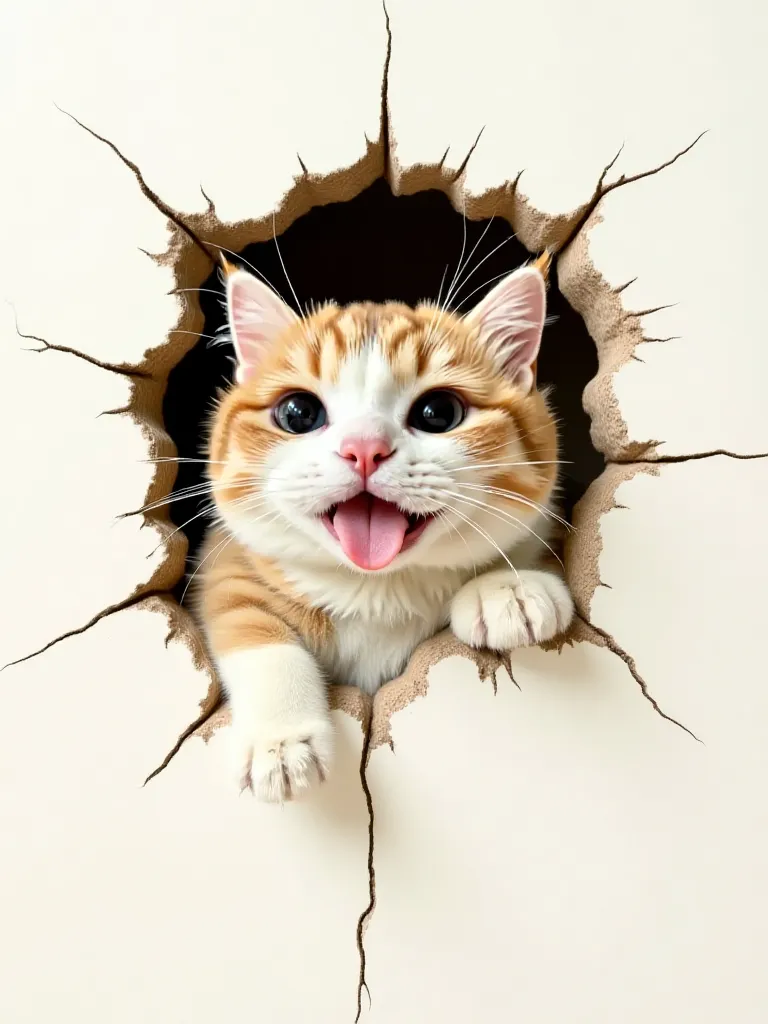 Mascotas lindas que atraviesan la pared rota