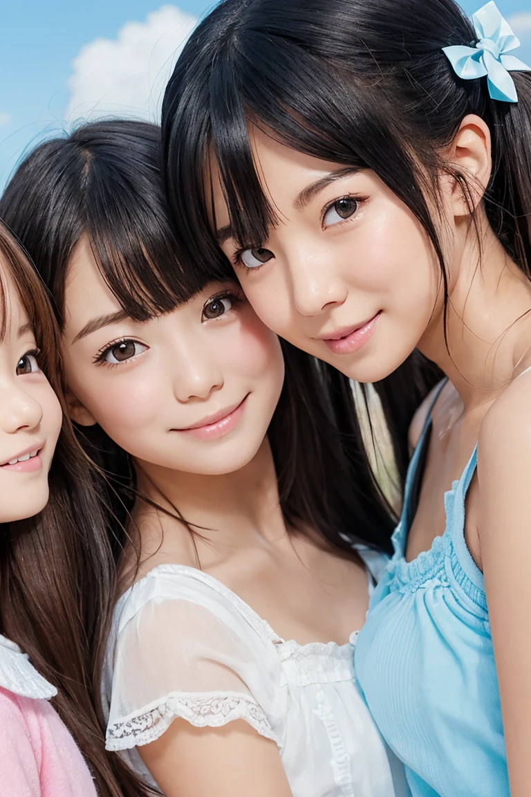 Identical twin sisters kissing、Japanese high school girl、Close-up、(Highly detailed CG Unity 8K wallpaper,masterpiece, highest quality, super detailed),(best illumination, （detailed face、dark-brown eyes、best shadow, very delicate and beautiful),