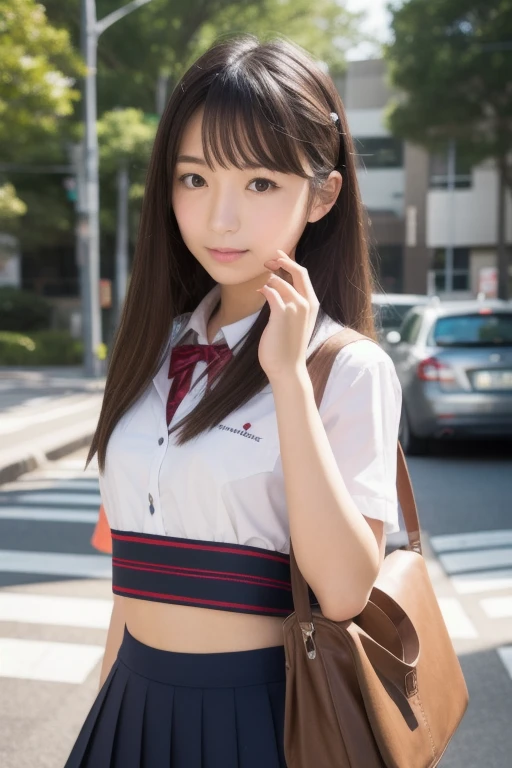 Best Quality, masutepiece, high resolucion, Top  Quality、extremely highly detailed、​masterpiece、realisitic、Photo real、a realistic schoolgirl、very detailed cute girl、 smile、(Wearing surreal pantyhose)、 (New South Wales) (New South Wales) (New South Wales) (New South Wales), school girl japanese teen girl、((Looking up,_down,))、Wear small 、school uniformss、(skirtlift:1.4)、()、Red blush、parted lips、looking looking at viewer、half-body photo、(Large crowds)、(Crowded alleys)、hair above one eye、 Beautiful supermodel、upon body, Tindal Effect, realisitic, Shadow Studio, rim lighting, Dual-tone lighting, (High-detail skins: 1.2), 8K UHD, Digital SLRs, Soft light, High Quality, Volume Light, Secretly filming, a photo of, high resolucion, 4k, 8K, Background Blur,　colourfull, Vivid colors,　shinny skin、 thighs!!!、