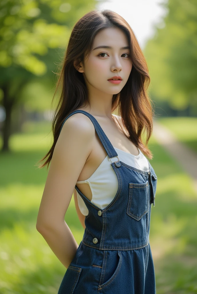 Alafed asian woman in overalls posing for photo, 18 year old Japanese model, young sensual gravure idol, beautiful asian girl, Cute girl in a tank suit, young slender gravure idol, Real young gravure idol, Young and cute gravure idol, 18 year old female model, slim girl model photo, yasumoto oka, gorgeous chinese model