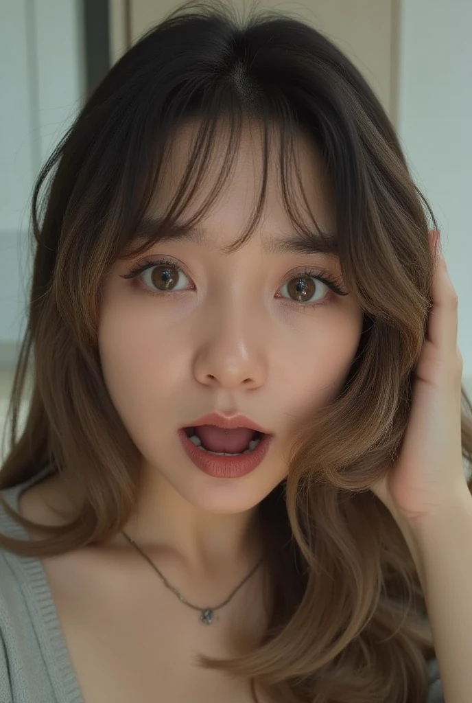 (table top、highest quality、8K、Award-winning work、ultra high resolution)、one beautiful woman、(Red Turtleneck Long Knit Sweater Dress:1.1)、that's right、very long wavy hair、epic movie lighting、(romantic love feelings:1.1)、(最もシンプルなblurred background:1.1)、(smile looking at me:1.1)、very long hair、blurred background、accurate 、ultra high definition hair、(completely closed lips:1.1)、Ultra high definition beauty face、ultra high definition hair、Super high-definition sparkling eyes、輝くultra high resolutionの美肌、ultra high resolutionの艶やかな唇、(close up of face:1.5)、(There's a lot of  on my face:1.5)、(Face and body facing forward:1.5)