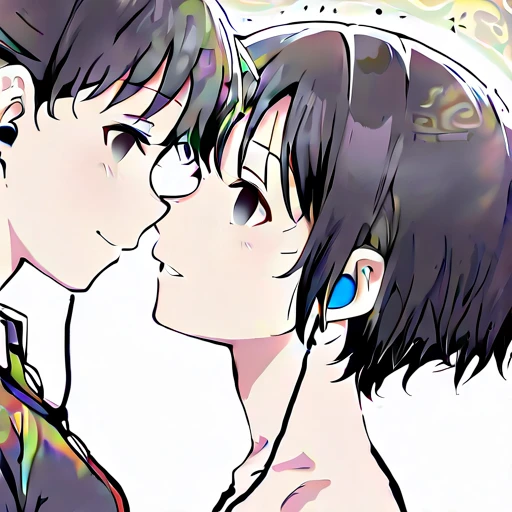 Ultra detailed, highres, absurdres, HDR, master piece, Ginoza Nobuchika, black hair with bangs tied in a low ponytail, expressivee green eyes, Kougami Shinya, black hair, expressive grey eyes, Psycho Pass, fantasy, pink petals, water, pink flowers, handsome, two sexy man together, gay couple, yaoi, magical, best quality, blossoms, blue shining fireflies, black necktie, black jacket, love