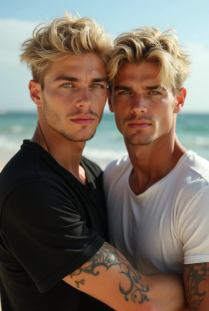 Realistic young male with long silver hair in a half shaved style and no facial hair