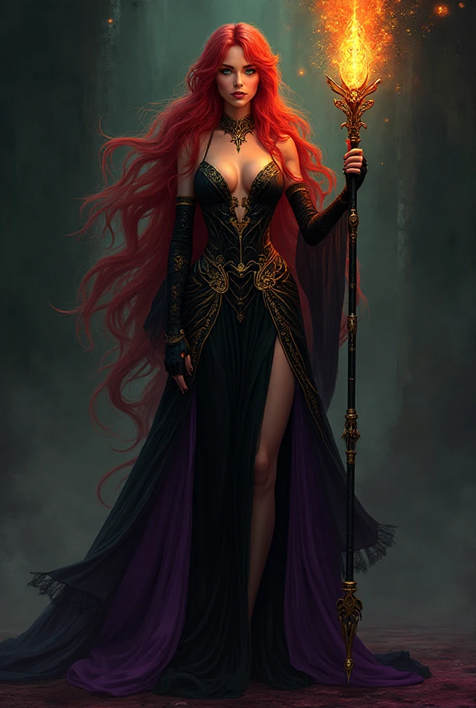 high details, best quality, 16k, [ultra detailed], masterpiece, best quality, (extremely detailed), full body, ultra wide shot, julie bell style (ultra details, Masterpiece, best quality), fantasy art, dnd art,fantasy art, realistic art, a sorceress casting a DruidMagicAI spell in magical library (ultra details, Masterpiece, best quality), exquisite beautiful human woman (ultra details, Masterpiece, best quality), red hair, long hair, (long black dress: 1.2), (white cloak: 1.3), high heeled boots (ultra details, Masterpiece, best quality) DruidMagicAI