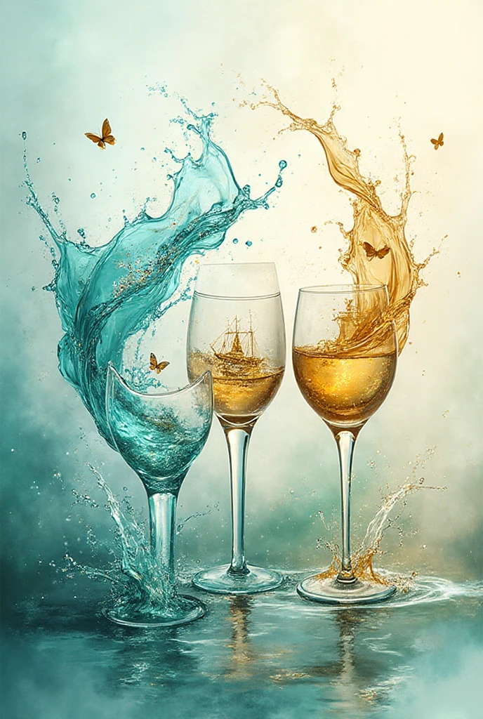 three women have fun and dance, each holding a cup of liquor, luxurious cups(art inspired by Brian Froud and Carne Griffiths and Wadim Kashin, intricate details, oil)