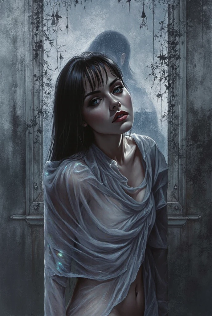 very sexy girl, long black hair, glasses, , ((caresses her , touches her , spreads her  with her fingers,  juice,fluids)) small breasts, ,  look, large window with a view of the night, stars, moon, (art inspired by Bill Sienkiewicz). oil painting) (best quality,4k,8k,highres,masterpiece:1.2),ultra-detailed,(realistic,photorealistic,photo-realistic:1.37),intricate details,vivid colors,sharp focus,professional,Dave McKean artwork, oil touch of surrealism,oil painting style,portrait,woman,beautiful detailed eyes,beautiful detailed lips,dreamlike atmosphere,shadow play,soft lighting,playful pose
