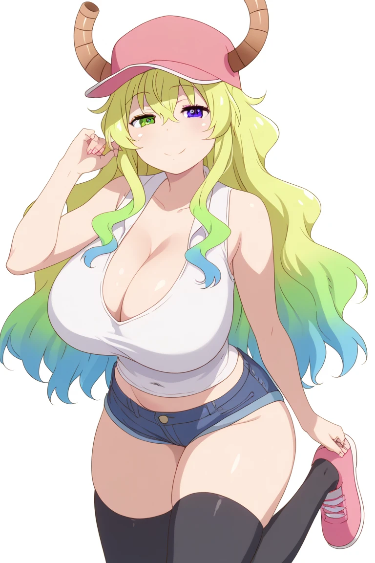 score_9, score_8_up, score_7_up, score_6_up, score_5_up, score_4_up, masterpiece, high quality, BREAK, full body, BREAK,   <lora:NOOB_vp1_detailer_by_volnovik_v1:0.8> <lora:BikiniBathing_Suit_Tanline_Illustrious:0.8> bathingsuittanline, tan lines, , bathing suit,  <lora:Lucoca_a.k.a._Quetzalcoatl_Miss_Kobayashis_Dragon_Maid_-_Illustrious:0.5> horns through headwear, dragon horns, horns, multicolored hair, lucoa default outfit, blonde hair, dragon girl, cleavage, ,