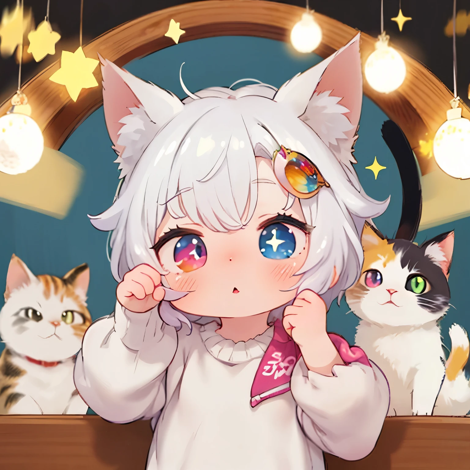 Highest Quality:1.2、masterpiece、super high resolution,8k,Olympic Games 100mwalk, chibi:1.3,odd-eye,heterochromatic eye,Cats Olympics,walkる猫、Presence、Three-haired cat,fisheye lens,glitter,glitter when you wear it,depth of subject,