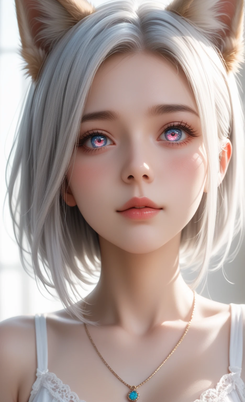 destiny, small , medium hair, silver hair,( blue eyes:1.1), serene expression, standing, upper body, outdoors, red dress, (close-up:1.4), face, eyeliner, (high resolution illustration), girl, (high quality), 1girl, 4k, detailed background, face marks,