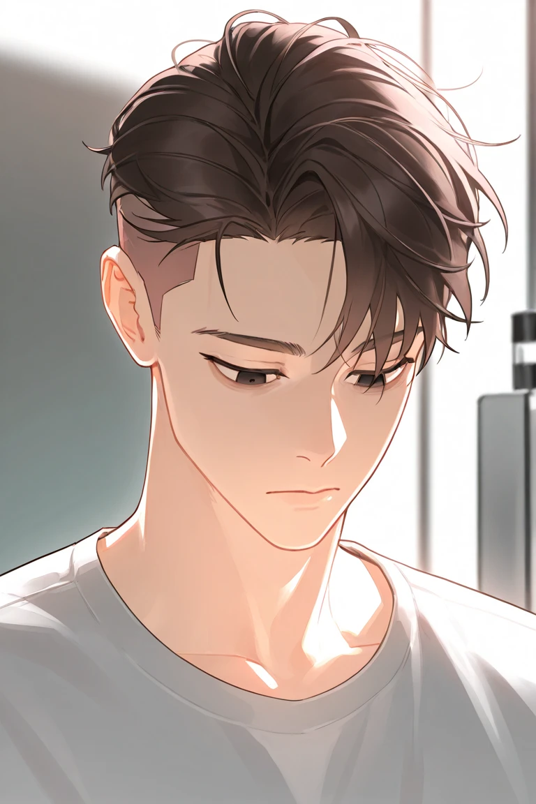 Chico de anime con cabello rojo y una camisa blanca mirando a otro chico, Obras de arte al estilo de Guweiz, realistic artistic style, digital anime illustration, realistic anime artstyle, realismo artstyle, inspirado por Yanjun Cheng, Estilo de realismo de anime, Pintado en Anime Painter Studio, Arte detallado del anime digital, Anime CG arte suave, Estilo anime semirealista