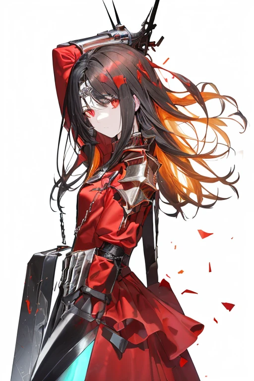 1 girl, black fur, Red eyes, suit and skirt, surrounded by red lines of blood