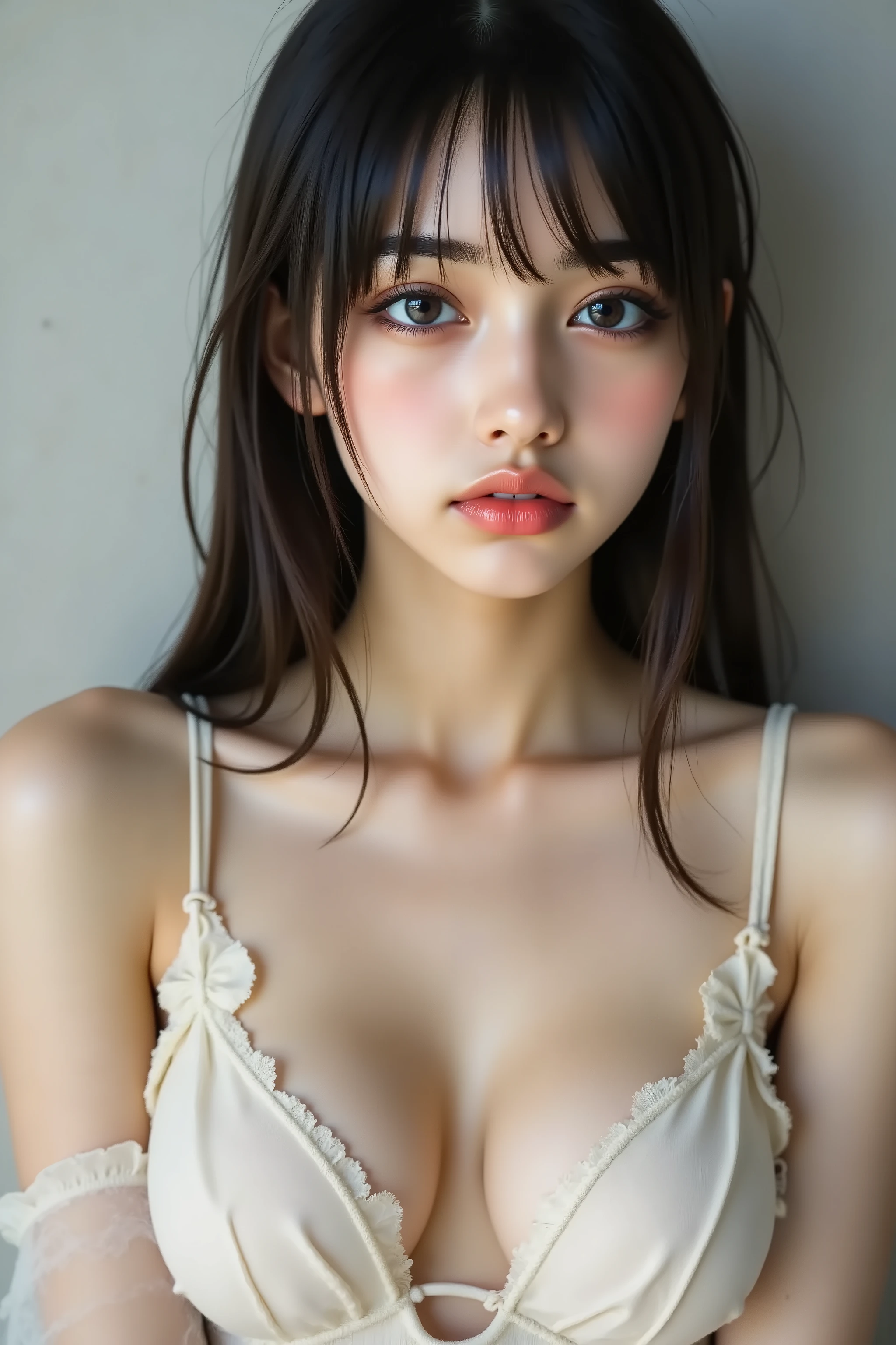 Indian girl similar to Elizabeth Olsen、
- 繊細な極細の眉毛
-Brown skin
-BIG BREASTS with a narrow cleavage and a round middle(1.8)
-ヘソ
- 白い編み込み
- エレガントな丸眼鏡の制服姿
- BIG BREASTS with a narrow cleavage and a round middle
- French woman with a waist that is too thin
- 白いドレス
- 鮮やかな赤リボン
- 整った襟の魅力を持つ少女:
- long hair
- Mysterious oversized eyes
- Brown skin
- grey background
- shot from the waist up、big boobs(1.7)
、huge、camera angle from head to thigh、BIG BREASTS with a narrow cleavage and a round middle(BIG BREASTS:1.9)、Natural Makeup、Reduces blush、French woman with a waist that is too thin、