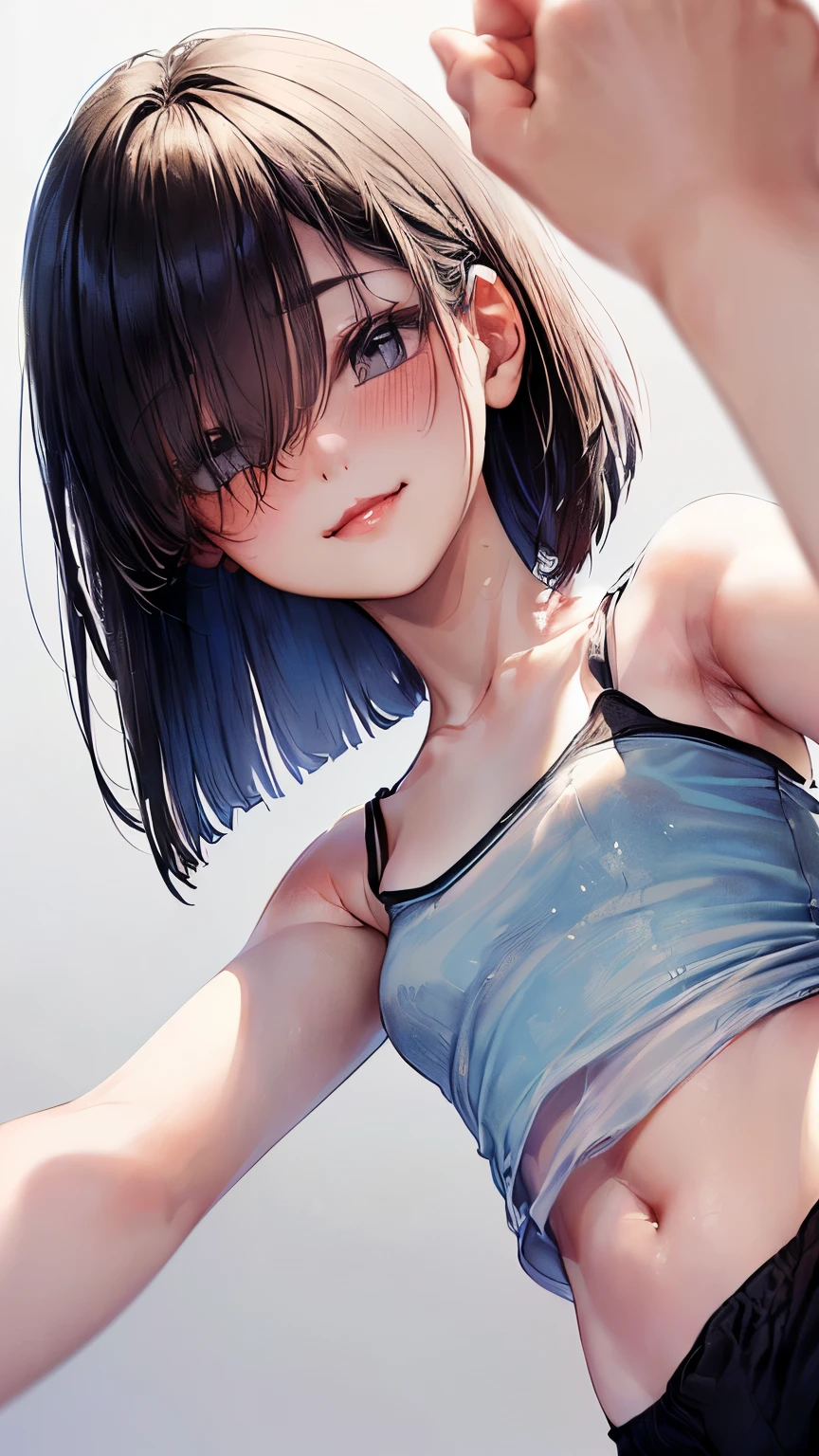 Highres, Masterpiece, Best quality at best,Best Quality,hight quality, hight detailed, Anime style, age 12, 1boy, Boy, Shota, Solo person, young boy, upper body, slim body, Sleeveless shirt, ???? shoulder, grey background, (Showing armpit:1.3), Give me a picture of the armpit of a young boy, the armpit looks clean and smells good, the armpit is very beautiful, the boy is teasing using his armpit, shine closer to the armpit, Cute armpit, ???? armpit, seductive armpits, Such a cute smooth armpit, The armpits of a 12 year old boy, Adorable little armpits, Give me a proportional picture of a 12 year old boy's armpits, (very young boy), (Very small and short body), uhd, bokeh