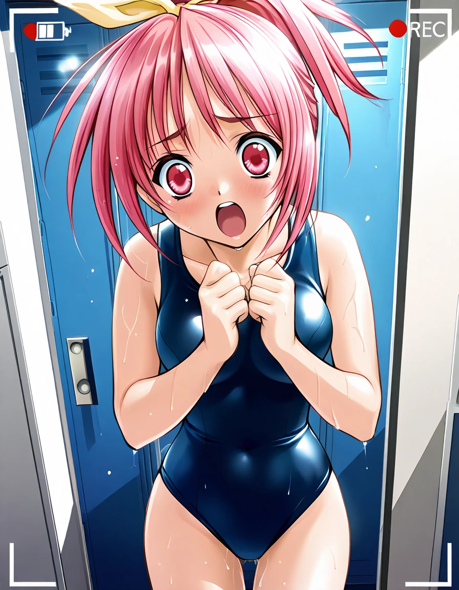 (( close、16k、highest quality、Attention to detail、Rich skin detail, Chubby))、(((Surrounded by several grinning men、bukkake)))、(((Both armpits、Hands behind head)))、(Wide ass)、((((nsfw、Swollen nipples、Small breasts))))、((White leotard)),(shout、Orange eyes)、((Wavy Hair、Short Hair、Ahoge))、((Pink Hair))、(Beautiful Eyes)、((Sweat、Wet))、 ((blush))、(Thick thighs)、((((Embarrassing、:o))))、Are crying、((Inside the train))