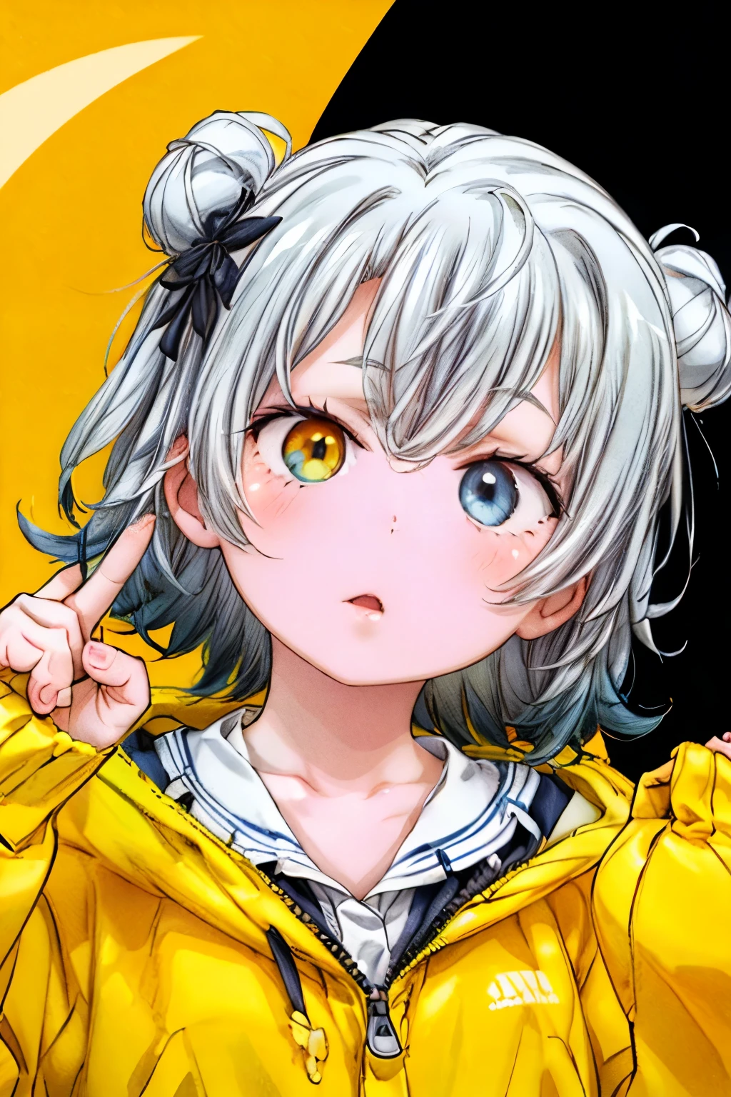 {1 little girl}:(with heterochromia eyes), one blue and the other yellow, High quality, well detailed HD