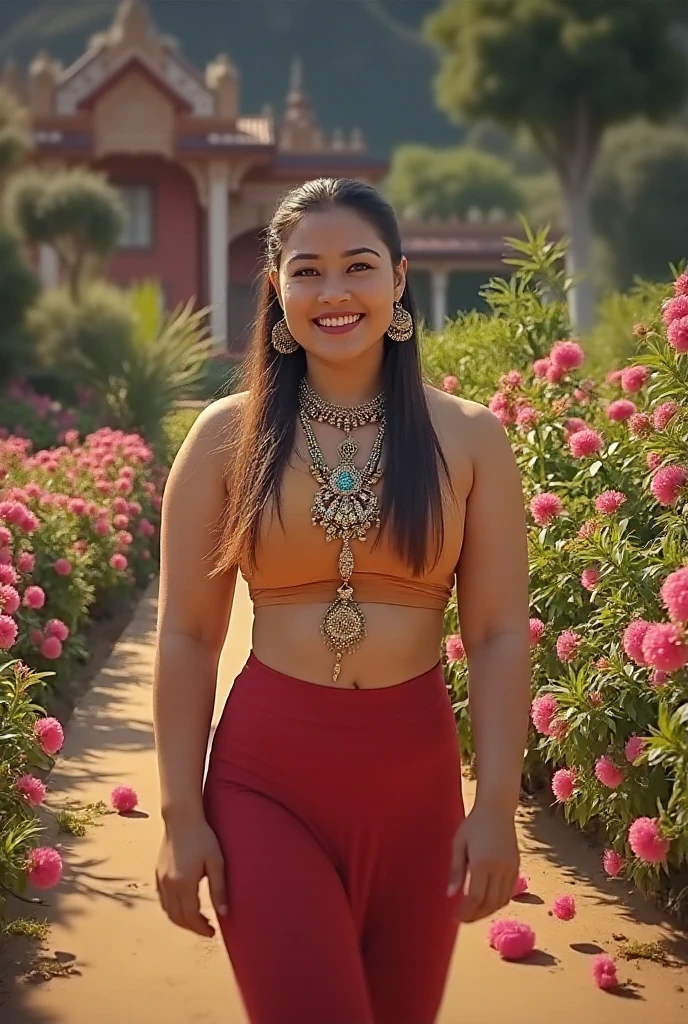 Araffe woman in native dress walking in front of a waterfall, Pocahontas, retrato de un joven Pocahontas, smiling, big , strong , curvilinear.retrato de Pocahontas, warrior dress, Warrior woman, Warrior Princess, amazon warrior, cave woman, dwayne johnson as wonder woman, Aztec warrior goddess, una hermosa Warrior woman, native american, tribal clothing, aztec princess portrait