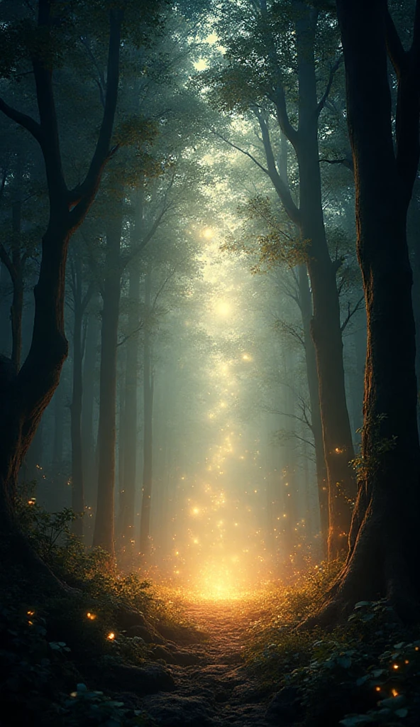 Tunnel of Trees: A magical night forest, the forest paths become tunnel-like passages covered with small trees and low branches, the moonlight shining through them and illuminating the ground, creating a mysterious scene, One-person viewpoint, Super Detail, high details, High quality, 8K