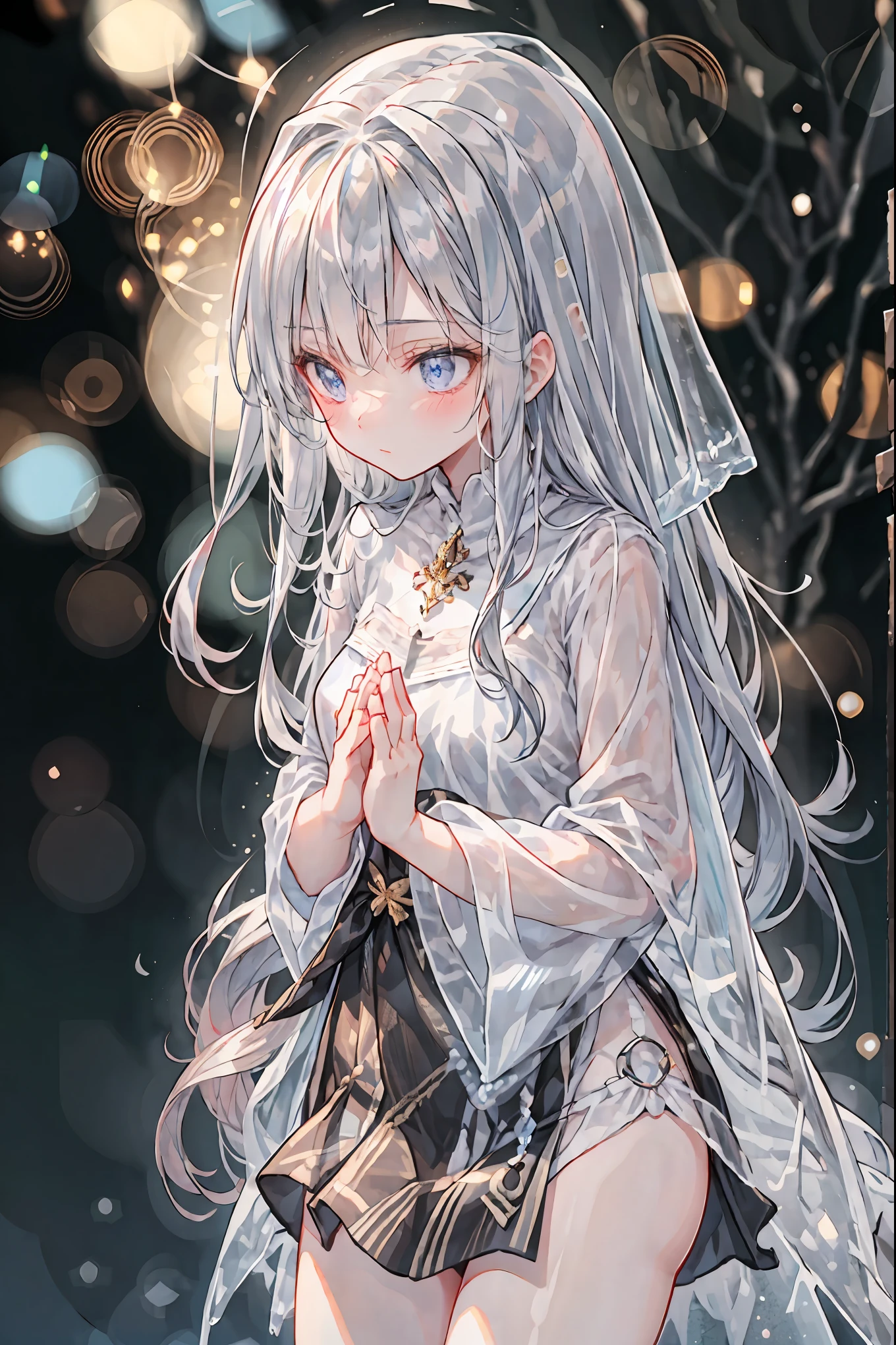 high-definition raw color photos, professional shooting, (((((Bokeh))))), written boundary depth, captured with a sony α7IV,prayer、prayerの美女、Freezing Beauty、Gentle Gaze Occasionally Peeking Under a Ghostly Appearance masterpiece, Realistic, Beautiful Portrait, high resolution, Vivid Colors, Fine Texture, extreme detail depiction, Professional Shooting, Bokeh味, HDR, studio lighting, photorealistic expression, emotional expression, Frozen skin , Flowing Hair、Frozen Eyes、Transparent Underwear、Ice Background、in dark tones、mystical atmosphere