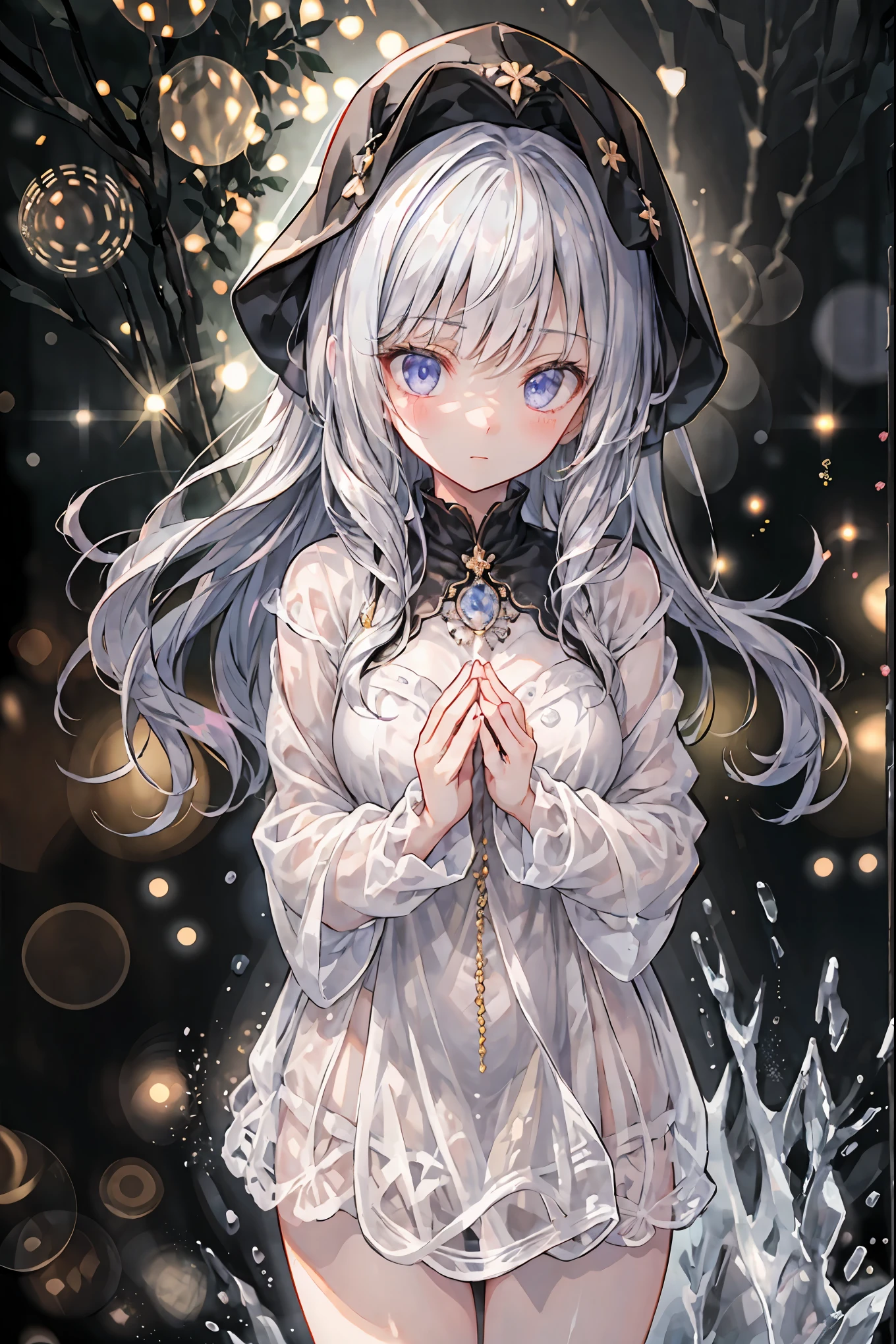 high-definition raw color photos, professional shooting, (((((Bokeh))))), written boundary depth, captured with a sony α7IV,prayer、prayerの美女、Freezing Beauty、Gentle Gaze Occasionally Peeking Under a Ghostly Appearance masterpiece, Realistic, Beautiful Portrait, high resolution, Vivid Colors, Fine Texture, extreme detail depiction, Professional Shooting, Bokeh味, HDR, studio lighting, photorealistic expression, emotional expression, Frozen skin , Flowing Hair、Frozen Eyes、Transparent Underwear、Ice Background、in dark tones、mystical atmosphere