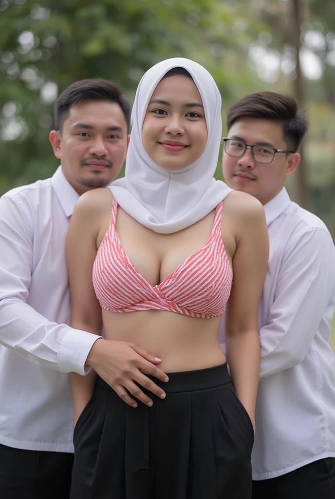 Hugging ????? Indonesian woman with hijab sitting ????? man in the crowded street background, beauty natural big ?????? show ?????? ?????? detailed, ????????? show pubic hairs and thick ?????? detailed realistic, teacher, high school, school of ?????, Indonesia school, Best quality, highres, masterpiece