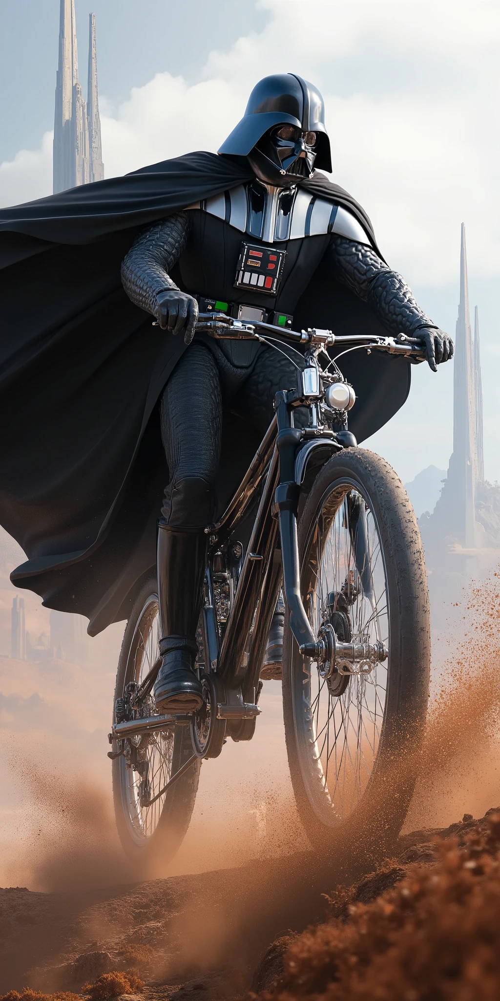 star wars,darth vader,1man, male,bicycle,bicycleに乗っている,,Action,and changed by transforming dynamic,realistic,greatest masterpiece,Safe Content