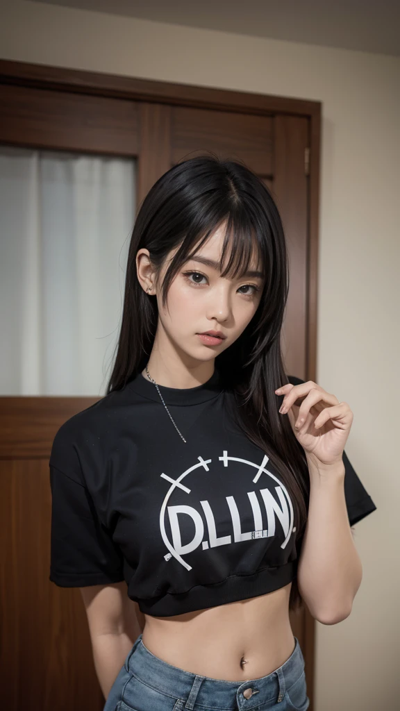 Un primer plano de una mujer con cabello largo con una camisa blanca, Ella tiene el pelo  con flequillo, chica linda-fina-cara, Chica coreana, cruel korean goth girl, 🤤 girl portrait, Lalisa Manobal, ulzzang, Peinado blanco de corte hime, Cabello limpio con flequillo, con cabello largo y ojos penetrantes, Cabello  Hime cortado